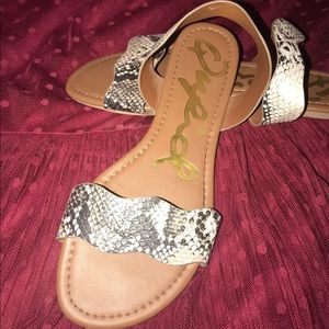 MARLA SNAKE PRINT SLINGBACK SANDALS